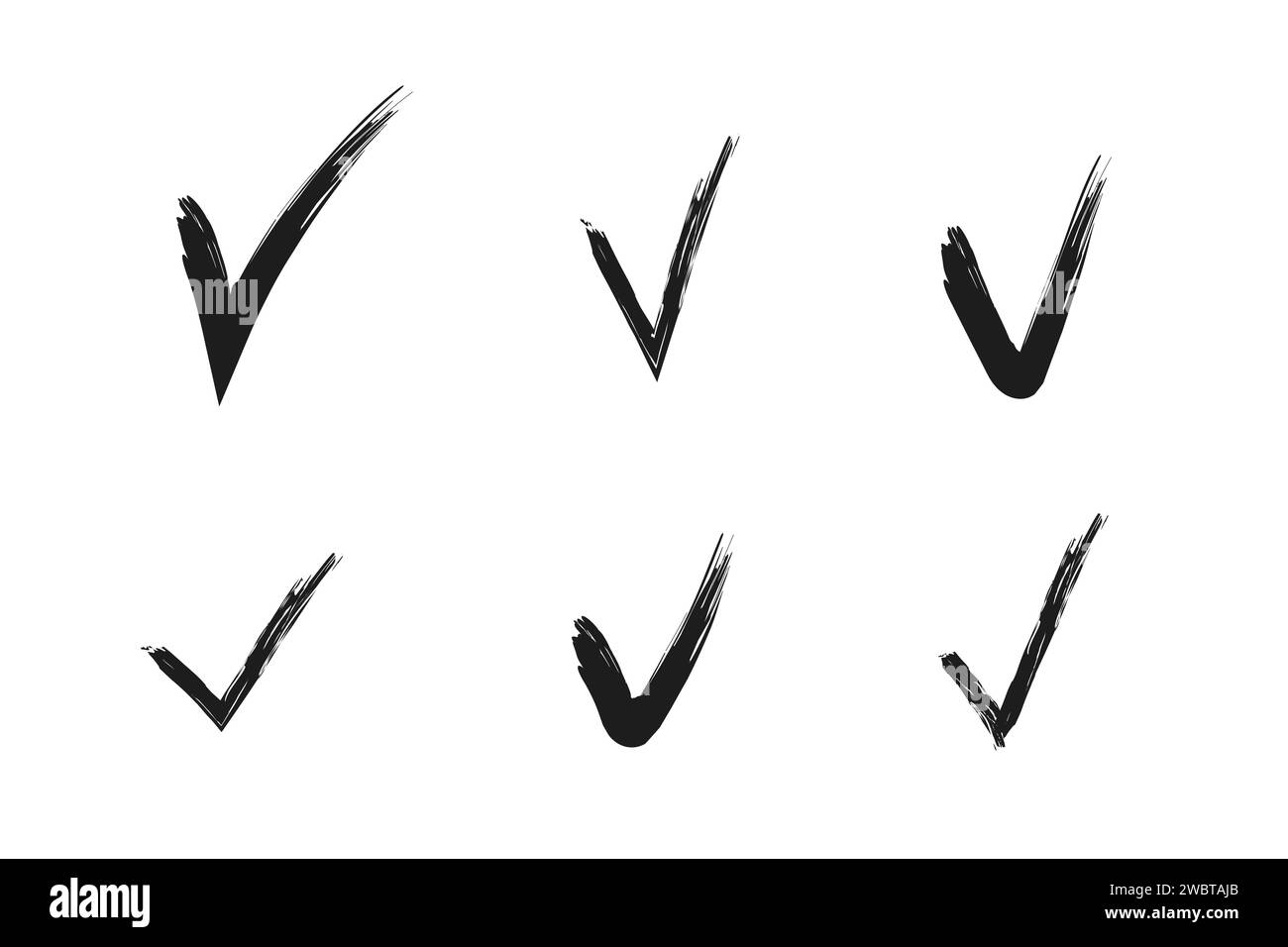 Check mark hand drawn set. Hand painted grunge brush tick symbol design