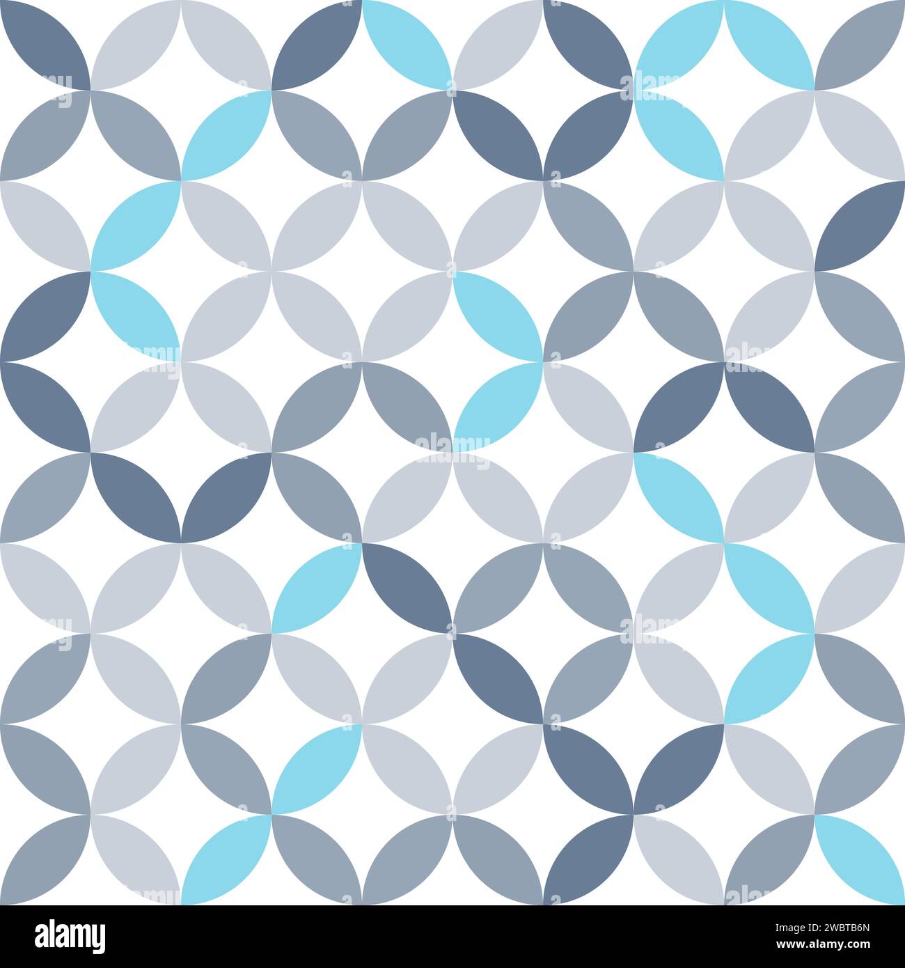 Colorful geometric pattern. Interconnecting circles and ovals abstract retro fashion texture. Seamless pattern. Blue and silver. Stock Vector