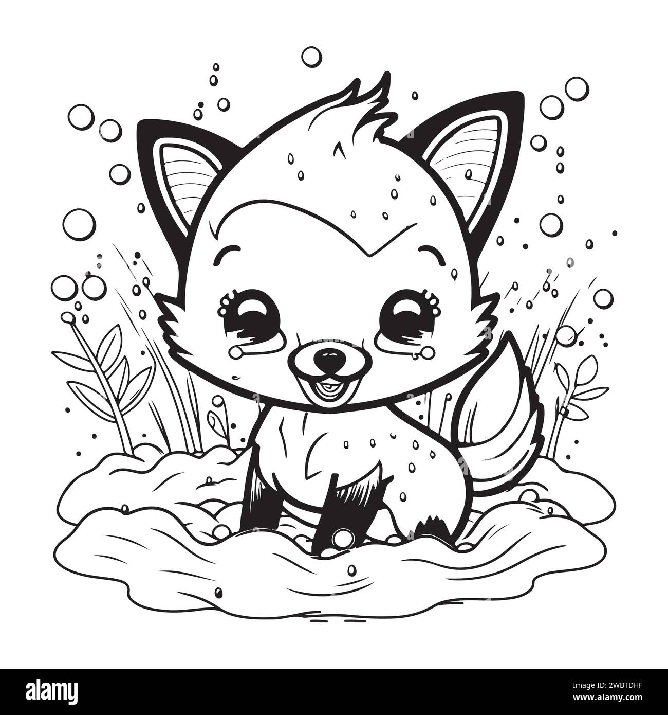 Adorable fox coloring page floral hi-res stock photography and images