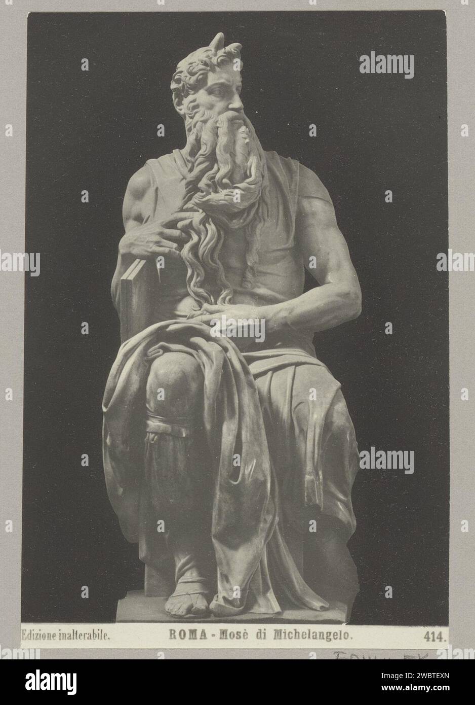Image of Moses in the San Pietro in Vincoli in Rome, Anonymous, c. 1900 - In or Before 1910 photograph Part of photo album of a trip through Southern Europe and the Middle East. San Pietro in Vincoli photographic support gelatin silver print piece of sculpture, reproduction of a piece of sculpture San Pietro in Vincoli Stock Photo