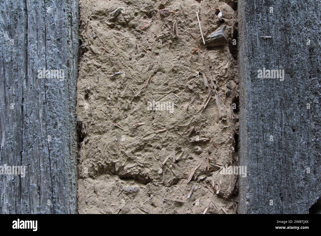 Detail of wattle and daub filling in a half-timbered house in Mesnil-Saint-Père in the Champagne-Ardennes region of France. Stock Photo