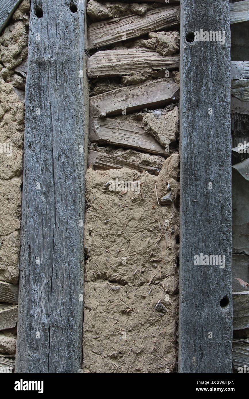 Detail of wattle and daub filling in a half-timbered house in Mesnil-Saint-Père in the Champagne-Ardennes region of France. Stock Photo