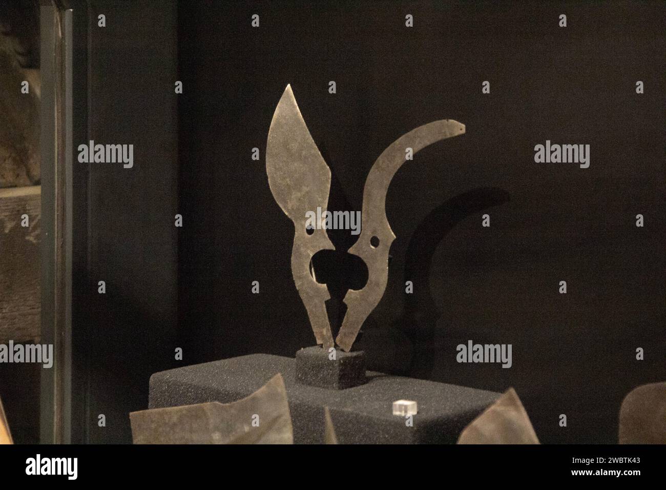 An antique template for shears used by edge-tool makers on display at the Maison de l'Outil (tool museum), Troyes, France, Stock Photo