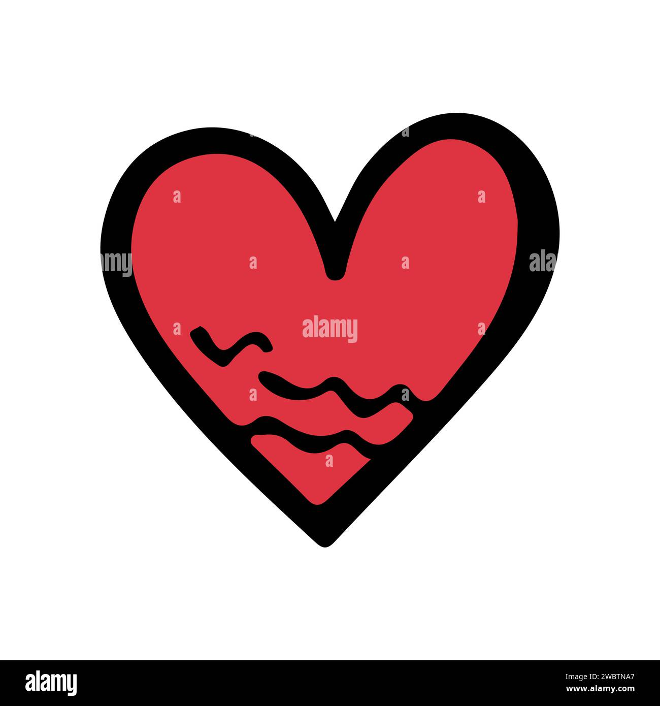 Red doodle heart isolated on white background. Hand drawn love heart ...