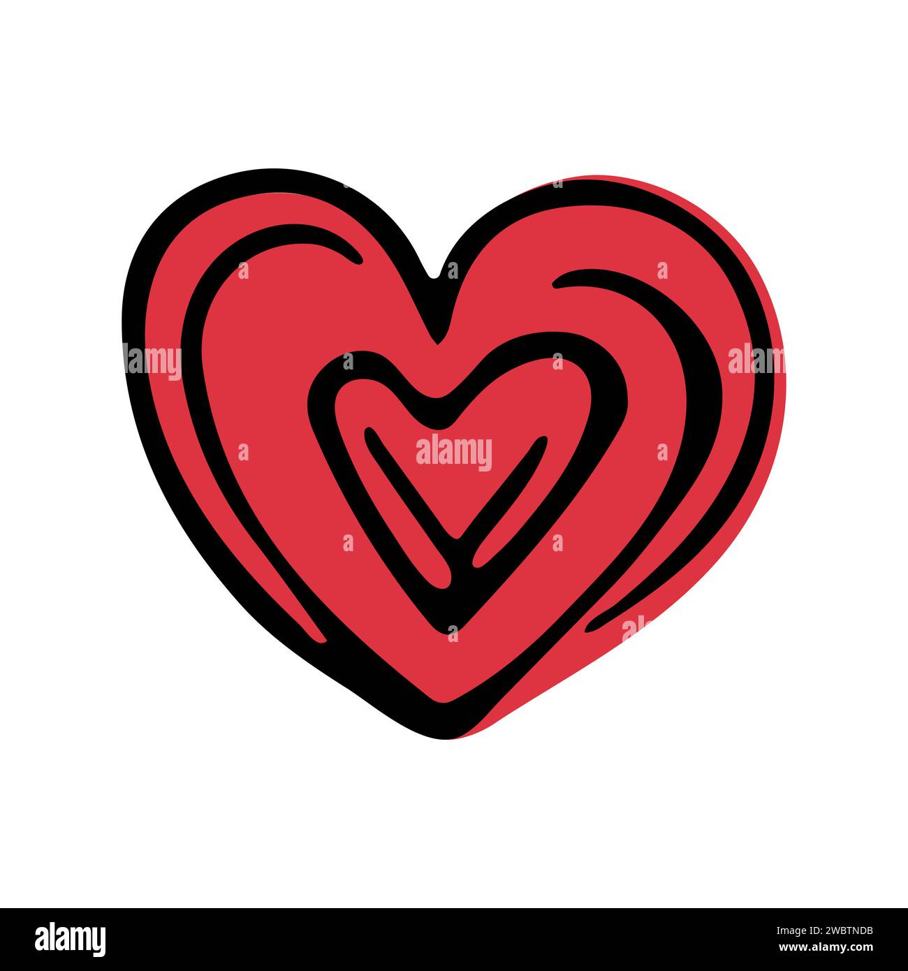 Red doodle heart isolated on white background. Hand drawn love heart ...
