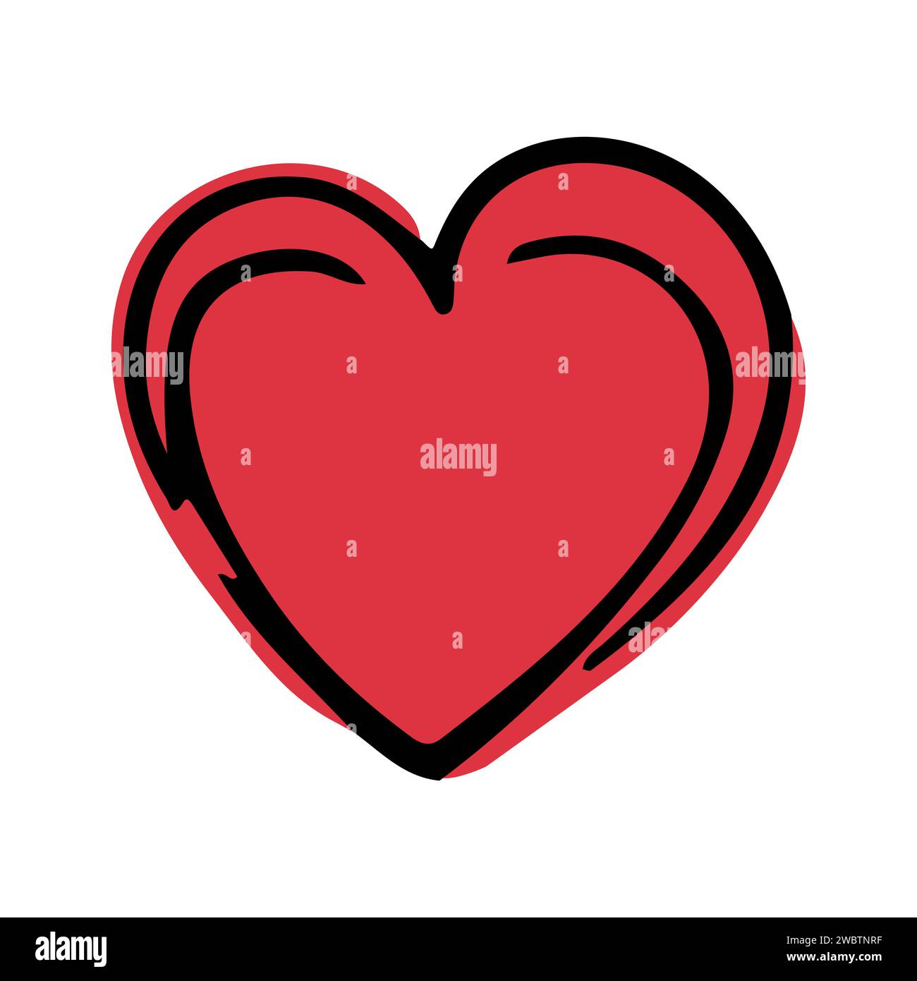 Red doodle heart isolated on white background. Hand drawn love heart ...