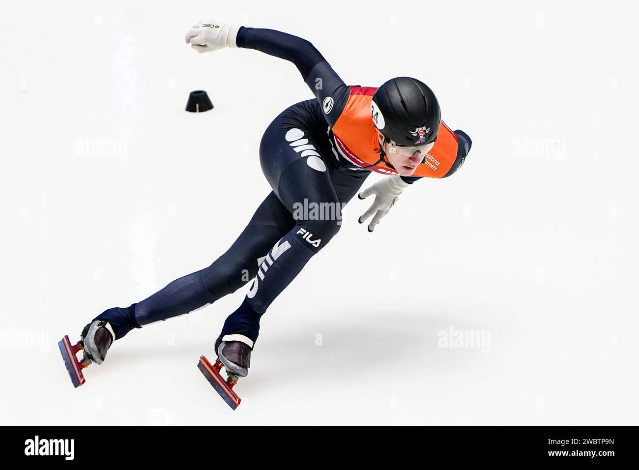 Gdansk, Poland. 12th Jan, 2024. GDANSK, POLAND - JANUARY 12: Teun Boer of The Netherlands competing on the Mixed Team Relay Quarter Final during the ISU European Short Track Speed Skating Championships at Hala Olivia on January 12, 2024 in Gdansk, Poland. (Photo by Andre Weening/Orange Pictures) Credit: dpa/Alamy Live News Stock Photo