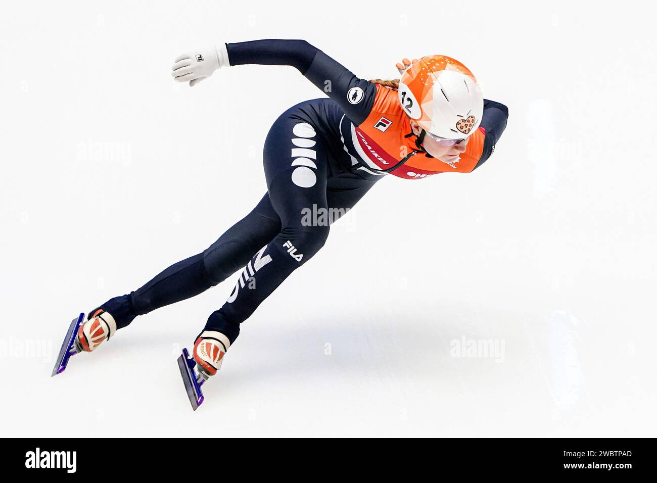 Gdansk, Poland. 12th Jan, 2024. GDANSK, POLAND - JANUARY 12: Yara Van Kerkhof of The Netherlands competing on the Mixed Team Relay Quarter Final during the ISU European Short Track Speed Skating Championships at Hala Olivia on January 12, 2024 in Gdansk, Poland. (Photo by Andre Weening/Orange Pictures) Credit: dpa/Alamy Live News Stock Photo