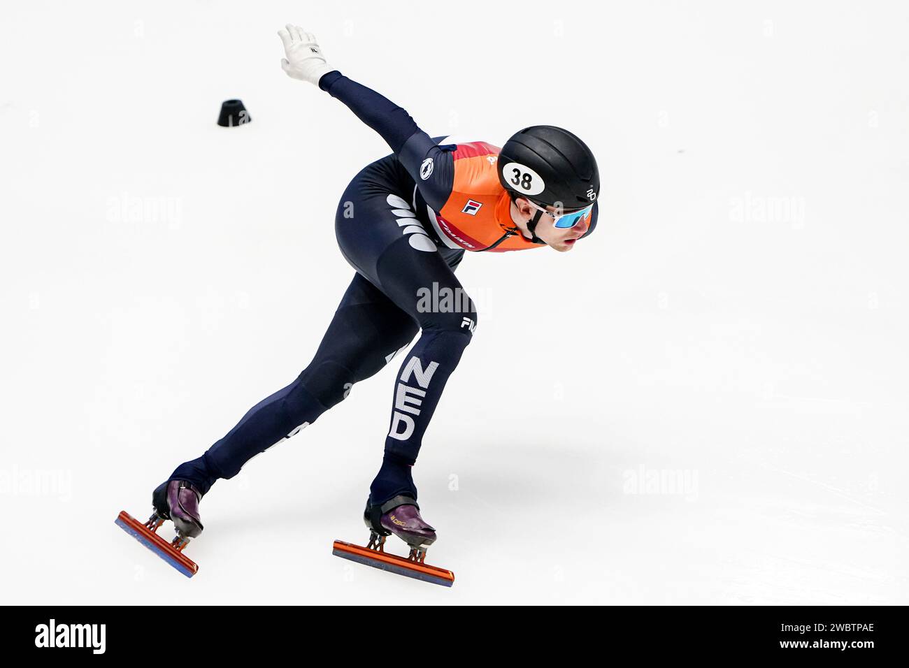 Gdansk, Poland. 12th Jan, 2024. GDANSK, POLAND - JANUARY 12: Kay Huisman of The Netherlands competing on the Mixed Team Relay Quarter Final during the ISU European Short Track Speed Skating Championships at Hala Olivia on January 12, 2024 in Gdansk, Poland. (Photo by Andre Weening/Orange Pictures) Credit: dpa/Alamy Live News Stock Photo