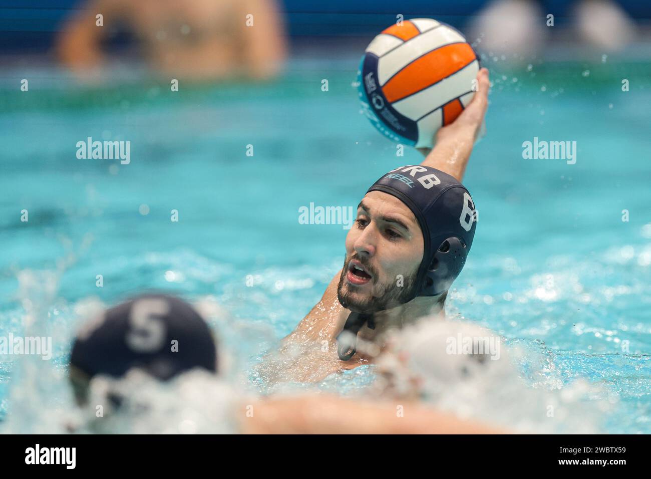 Zagreb, Croatia. 12th Jan, 2024. Marko Radulovic of Serbia controls the