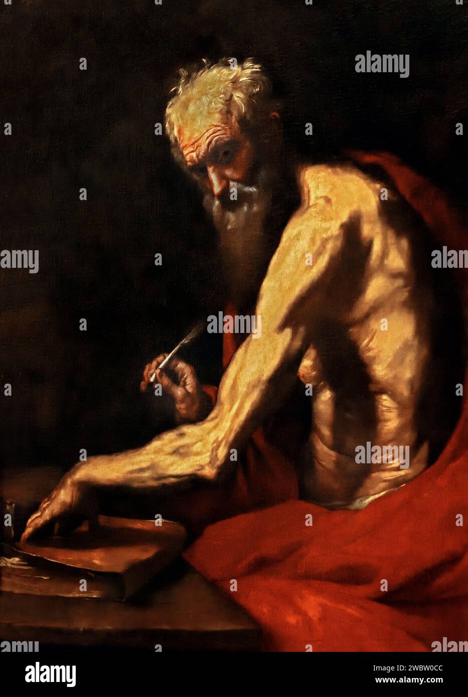 Saint Jerome is writing 1613 by Jusepe - Jose de Ribera   (1591–1652)  Spain, Spanish, Stock Photo