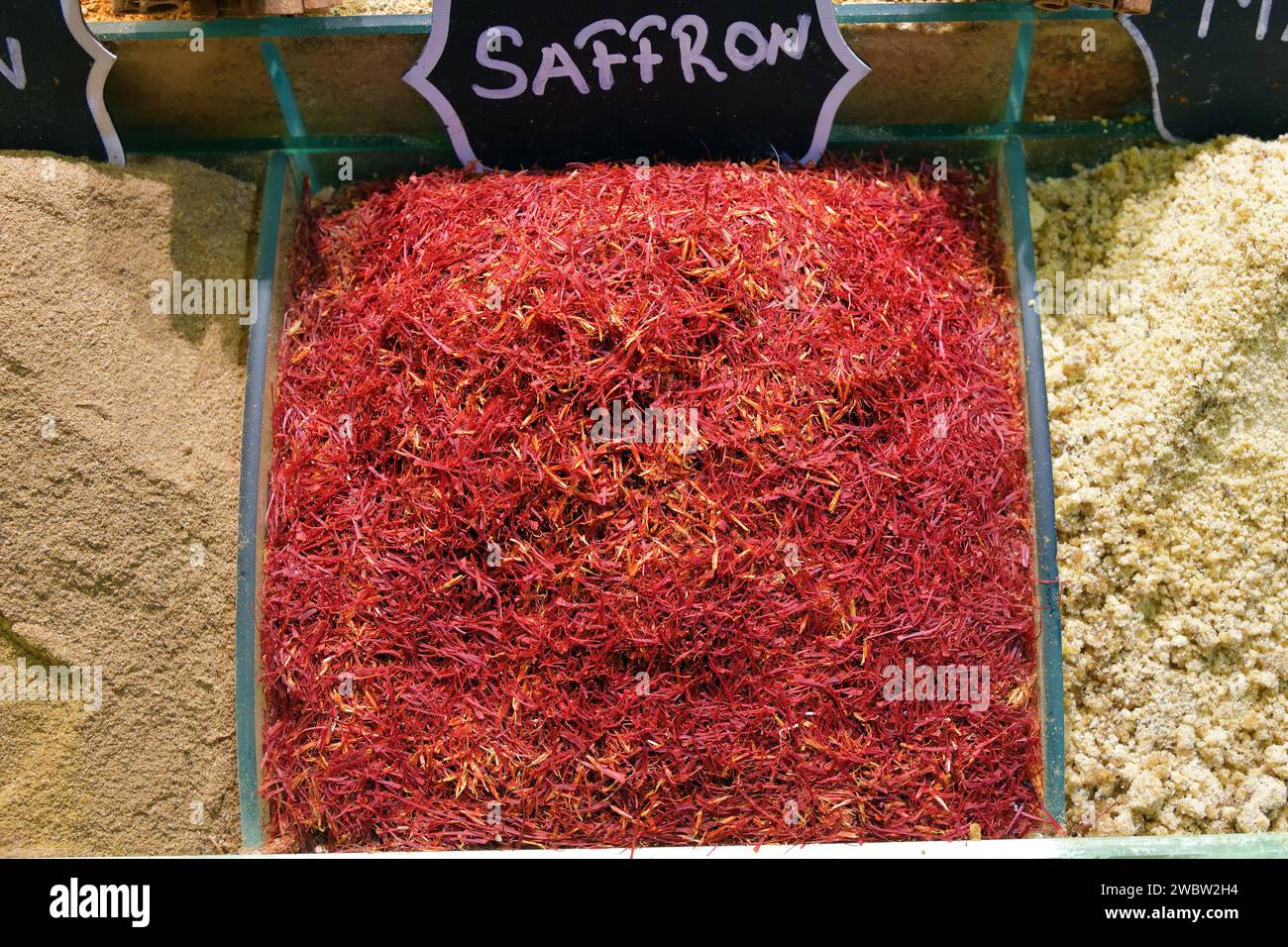 Sale of iranian saffron and other spices at Egyptian bazaar in Istanbul. Turkey Stock Photo Alamy