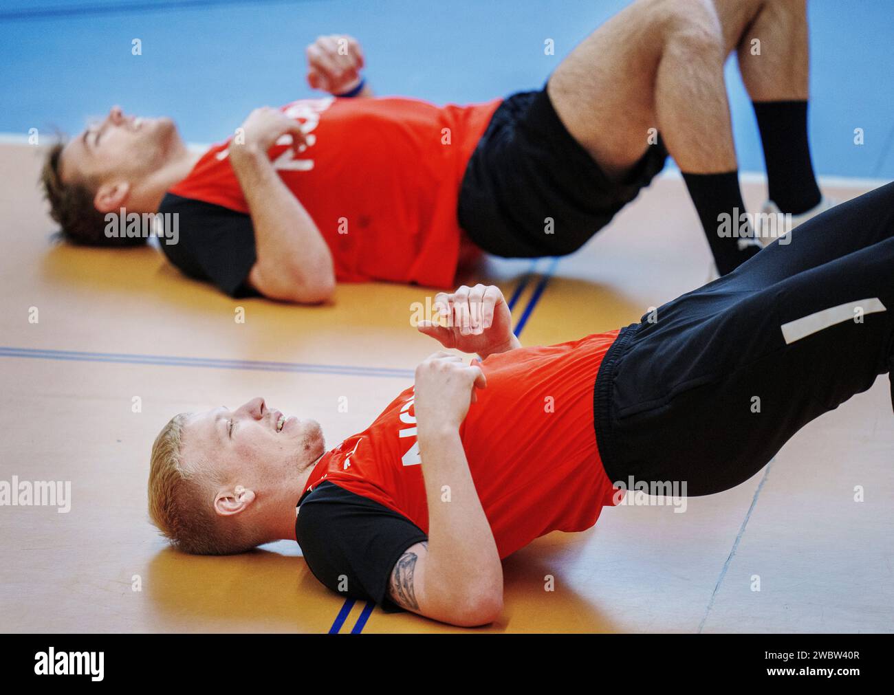 Munich, Germany, 12 January 2024. Magnus Saugstrup and Mathias Gidsel