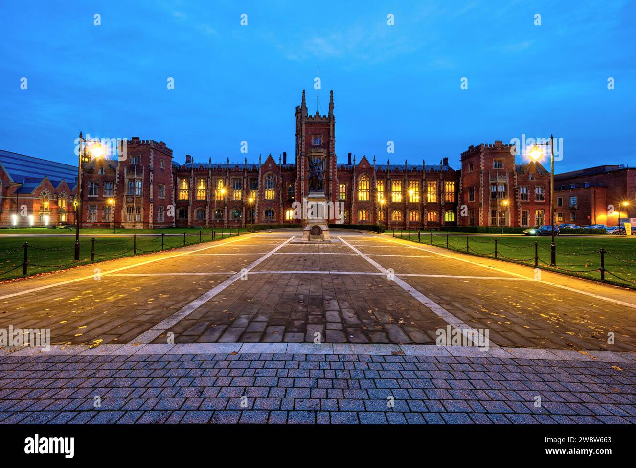The Queens University in Belfast at twilight Stock Photo Alamy