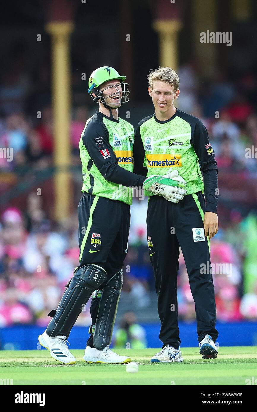 12th January 2024 Sydney Cricket Ground Sydney NSW Australia Big   12th January 2024 Sydney Cricket Ground Sydney Nsw Australia Big Bash T20 League Sydney Sixers Versus Sydney Thunder Toby Gray And Cameron Bancroft Of Sydney Thunder Celebrate Taking The Wicket Of James Vince Of Sydney Sixers 2WBW8GF 