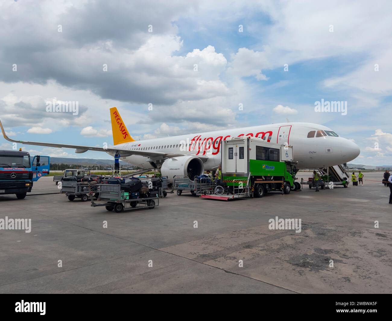 Pegasus Airlines Airbus A320 neo TC-NCY at Erkilet International Airport ASR in Kayseri, Turkey. Stock Photo
