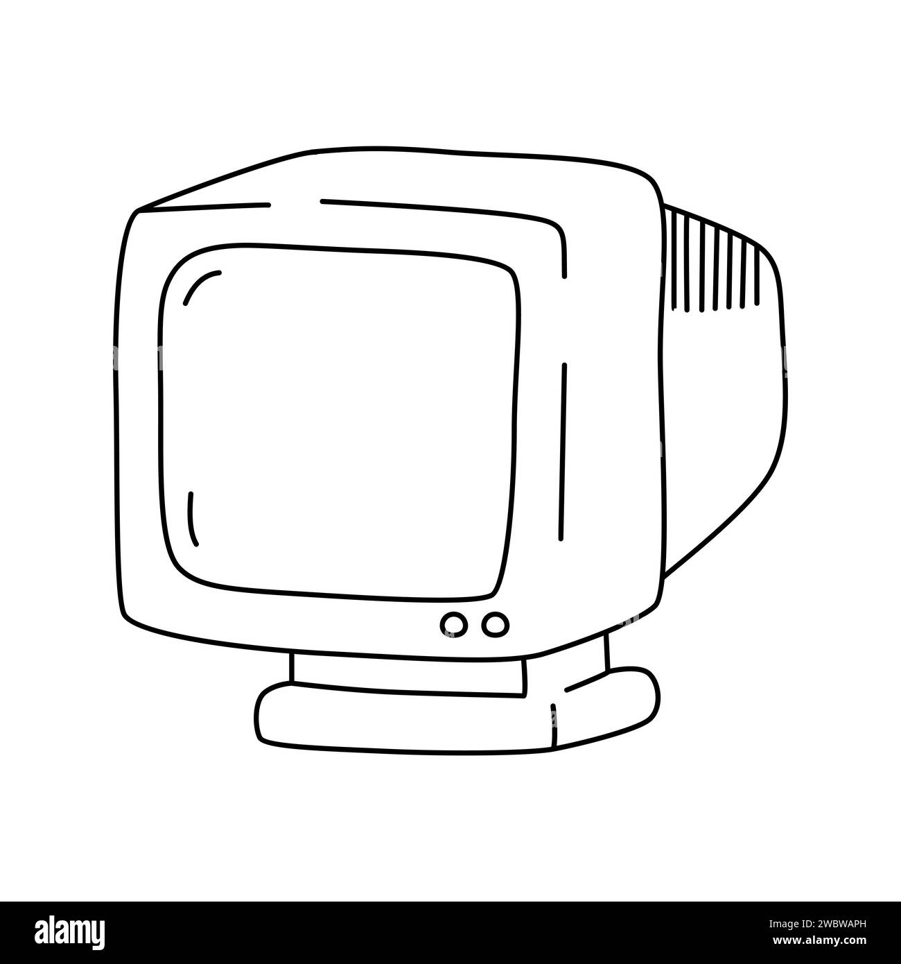 Monitor in doodle style. Vector illustration isolated on white