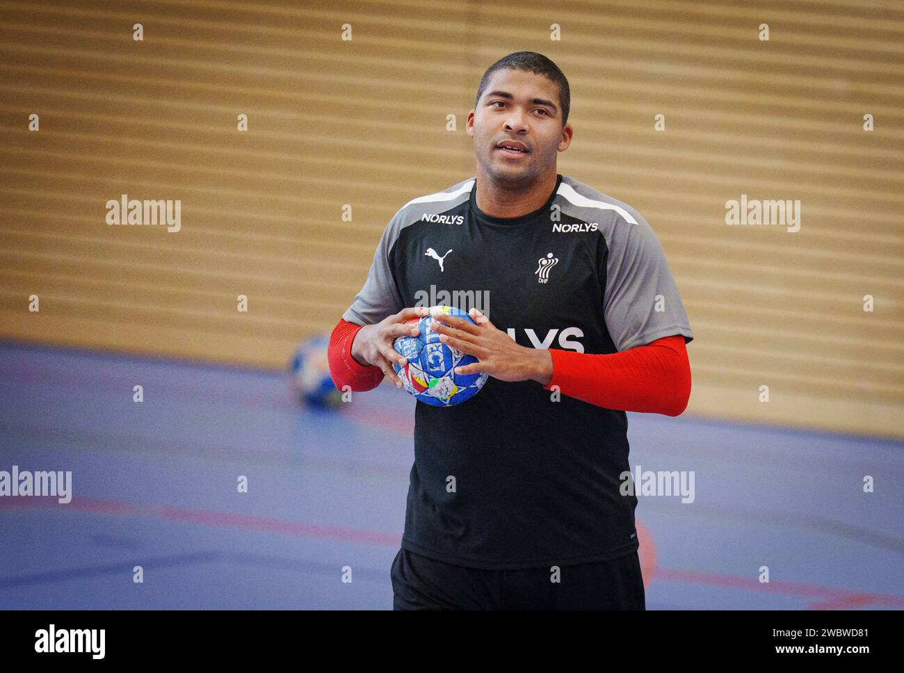 Mads Mensah Larsen during the national handball team's training and