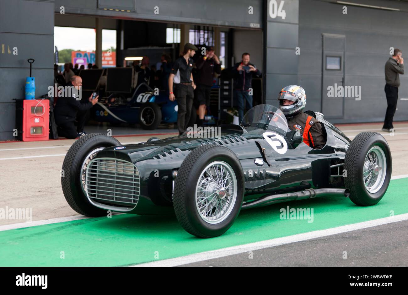 A continuation version of the  Legendary Pre-war BRM V16 Formula One Car,  being demonstrated at the 2023 Silverstone Festival. Stock Photo