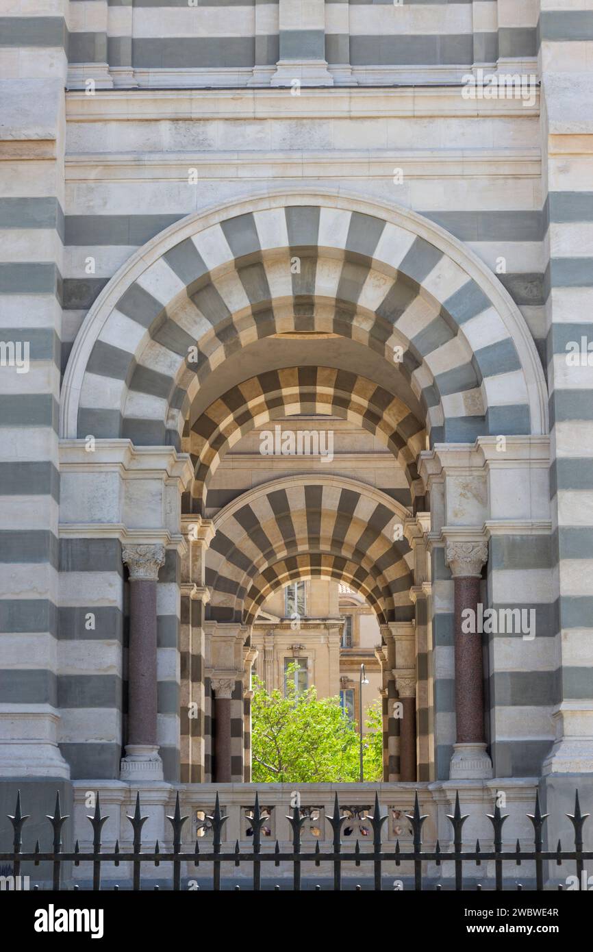 Marseille Cathedral, Marseille, France. View through arches of facade Stock Photo