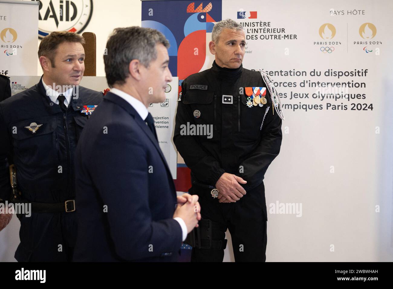 Bievres, France. 12th Jan, 2024. French Interior Minister Gerald ...