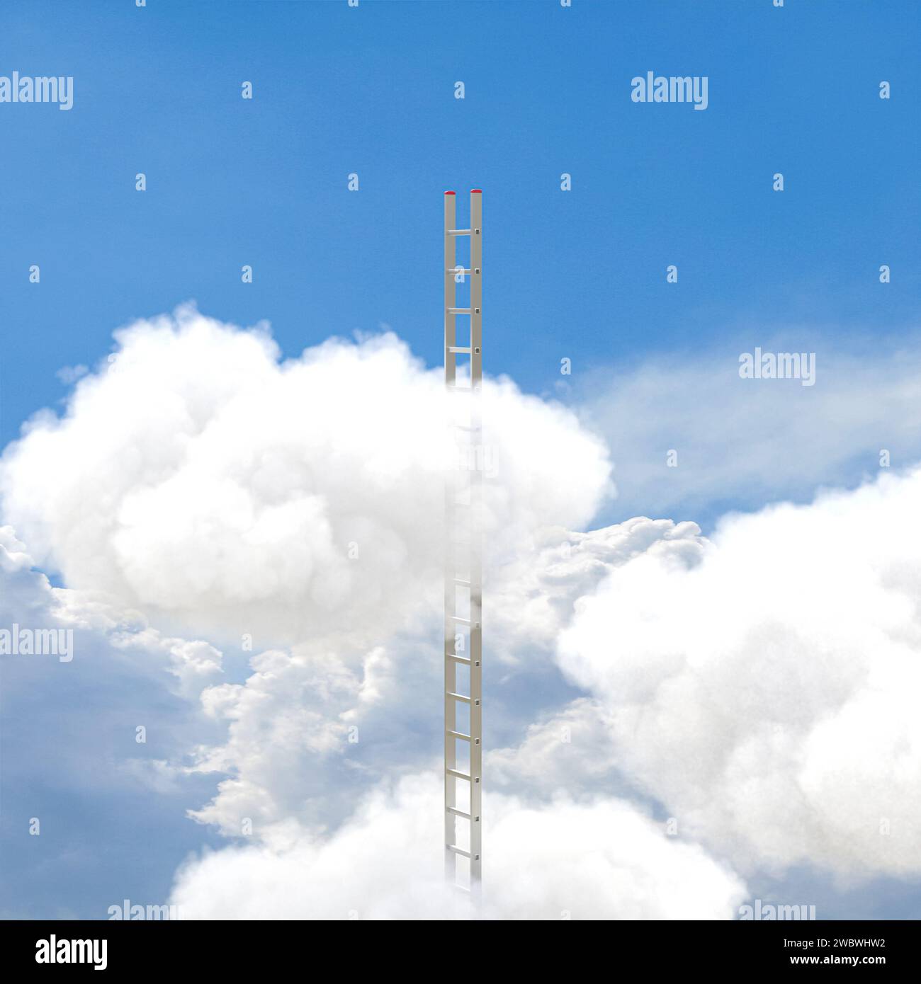 metal ladder crosses the clouds. 3d render Stock Photo