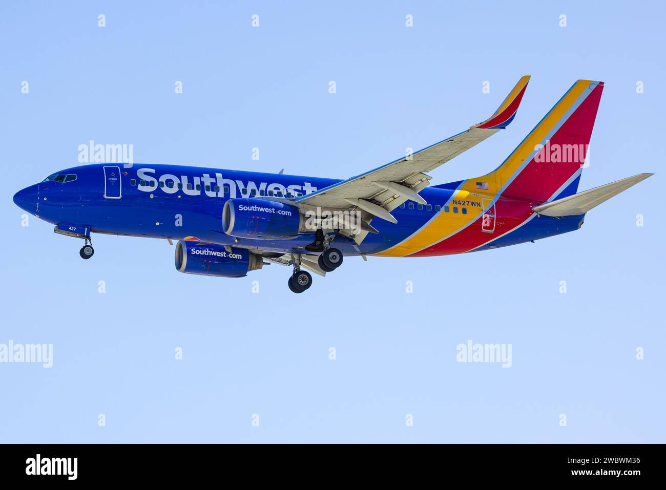 N427WN Southwest Airlines Boeing 737-7H4(WL) landing at Palm Springs (PSP/KPSP) Stock Photo