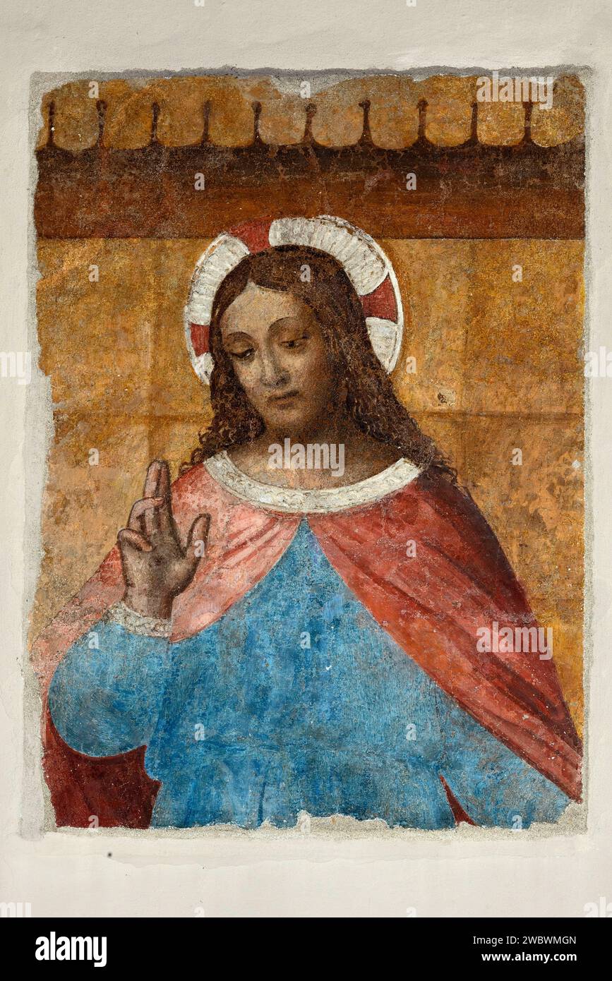 Gesù Cristo benedicente - affresco - Bernardino Lanzani - 1523  - Pavia, chiesa di S. Teodoro Stock Photo