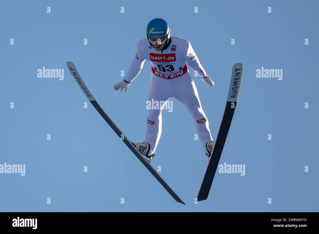 Stefan Rettenberger of Austria competes during the Men?s Ski Jumping HS 106 at the Fis Nordic Combined World Cup in Oberstdorf on January 122024 Stock Photo