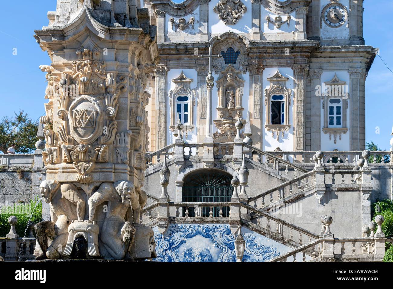 Lamego, Portugal-October 2, 2022; Front baroque and rococo facade and ...