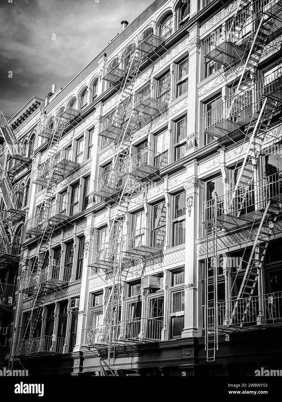 Old buildings with fire ladder on New-york manhattan, Upper East Side, facade buildings Stock Photo