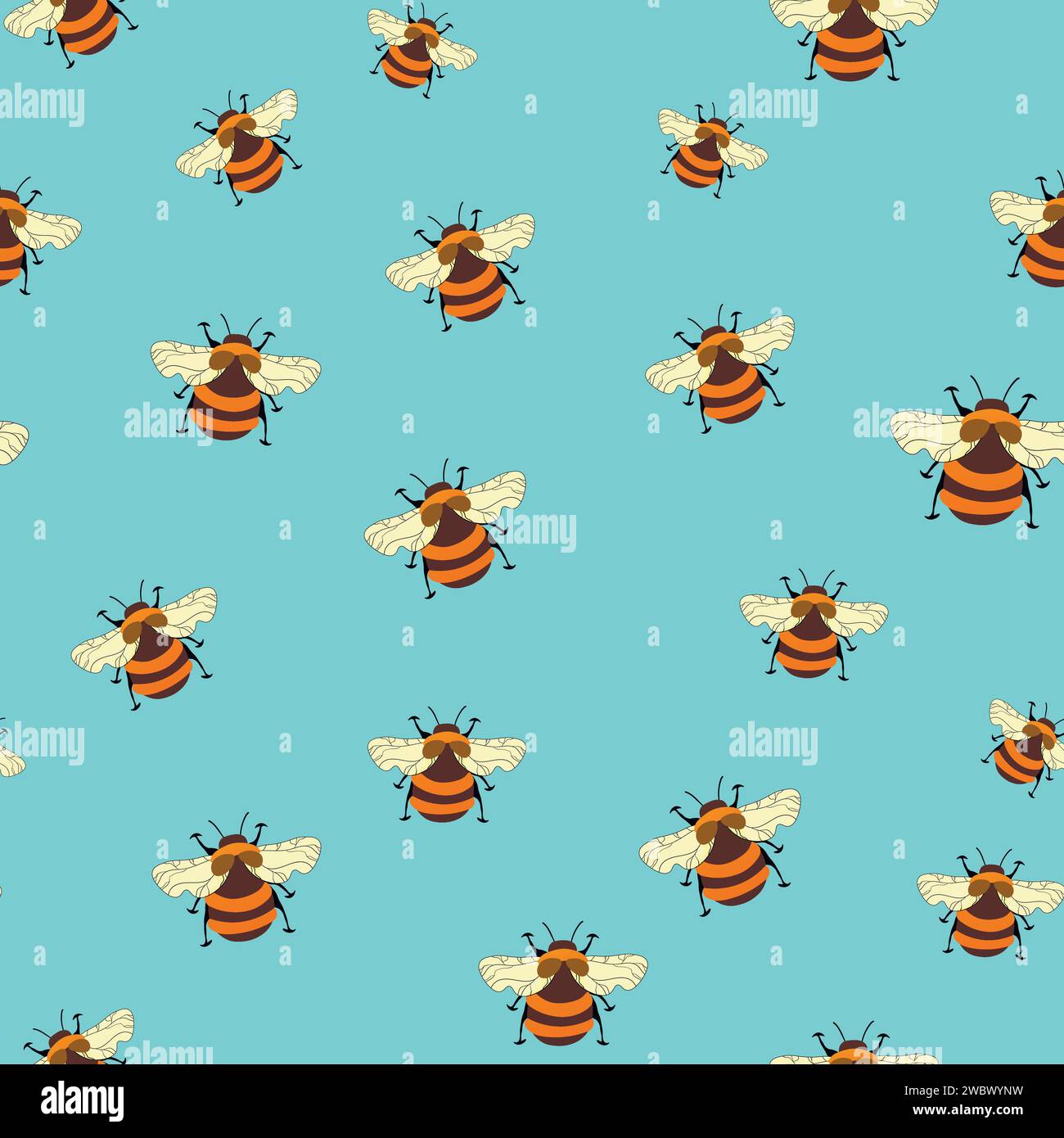 Seamless pattern with bees on floral background. Small wasp. Vector ...