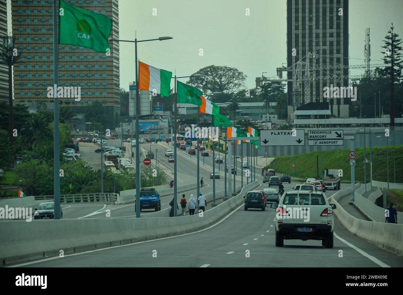 ABIDJAN, COTE D'IVORE - JANUARY 12;  Roads during the TotalEnergies Caf Africa Cup of Nations (Afcon 2023) at Abidjan on January 12, 2024 in Abidjan, Stock Photo
