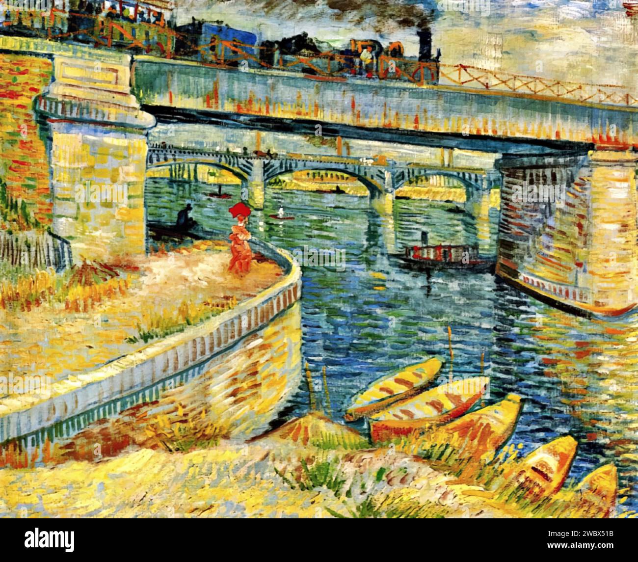 Bridges across the Seine at Asnieres, 1887 (Painting) by Artist Gogh ...