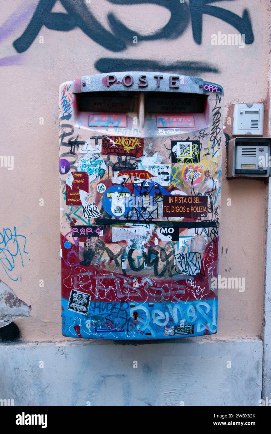 Old and dirty Italian postbox, Rome Stock Photo