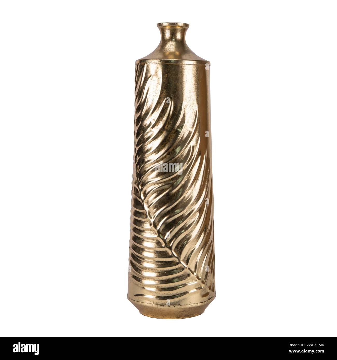 A plain vintage vase handcrafted with simple design in golden brass