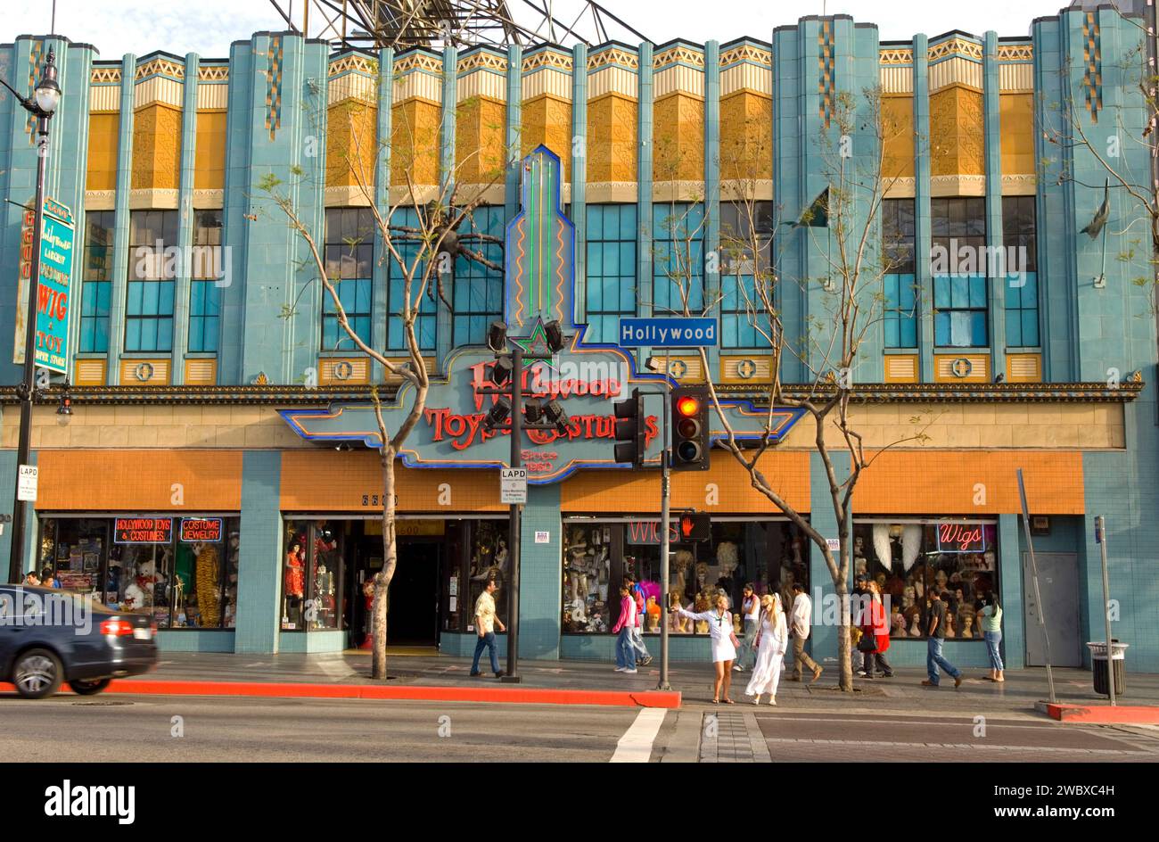 A toy shop on Hollywood Blvd. is in a colorful Art Deco building