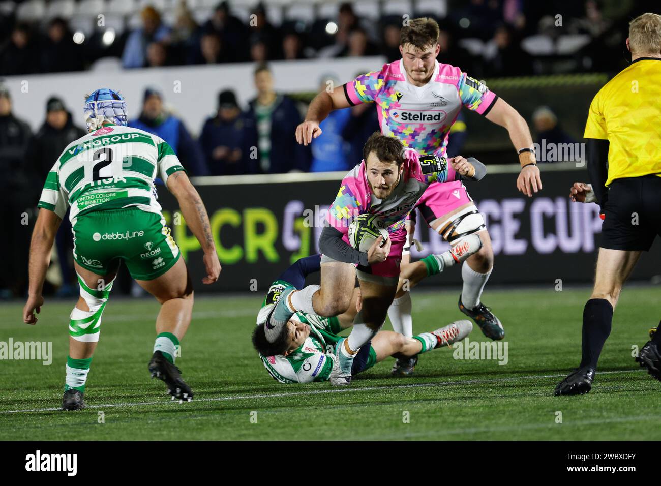 Newcastle, UK. 12th Jan, 2024. Iwan Stephens of Newcastle Falcons has a ...