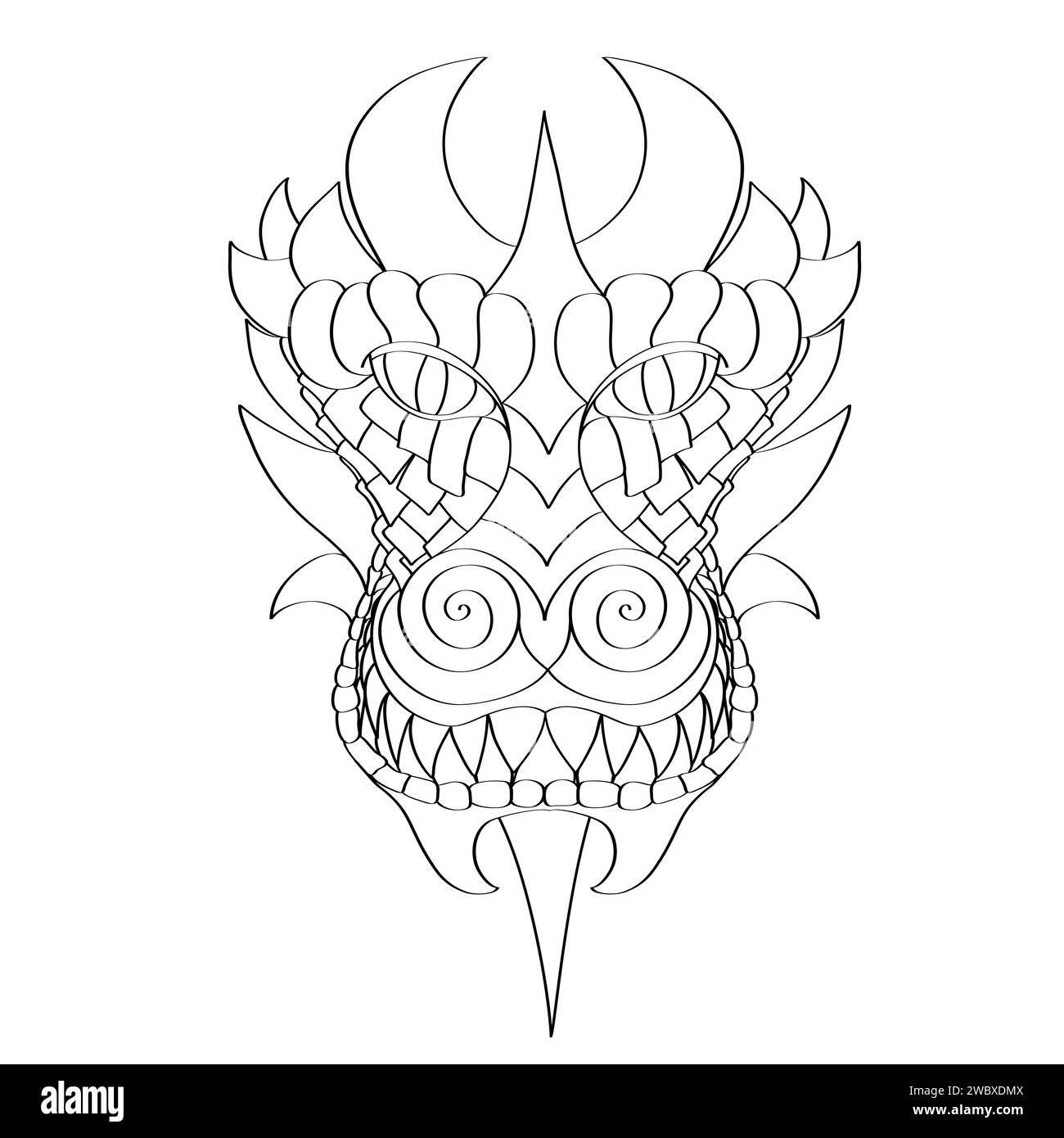 Fantasy dragon. Symbol of the New Year in the Chinese calendar. Outline illustration. Stock Vector