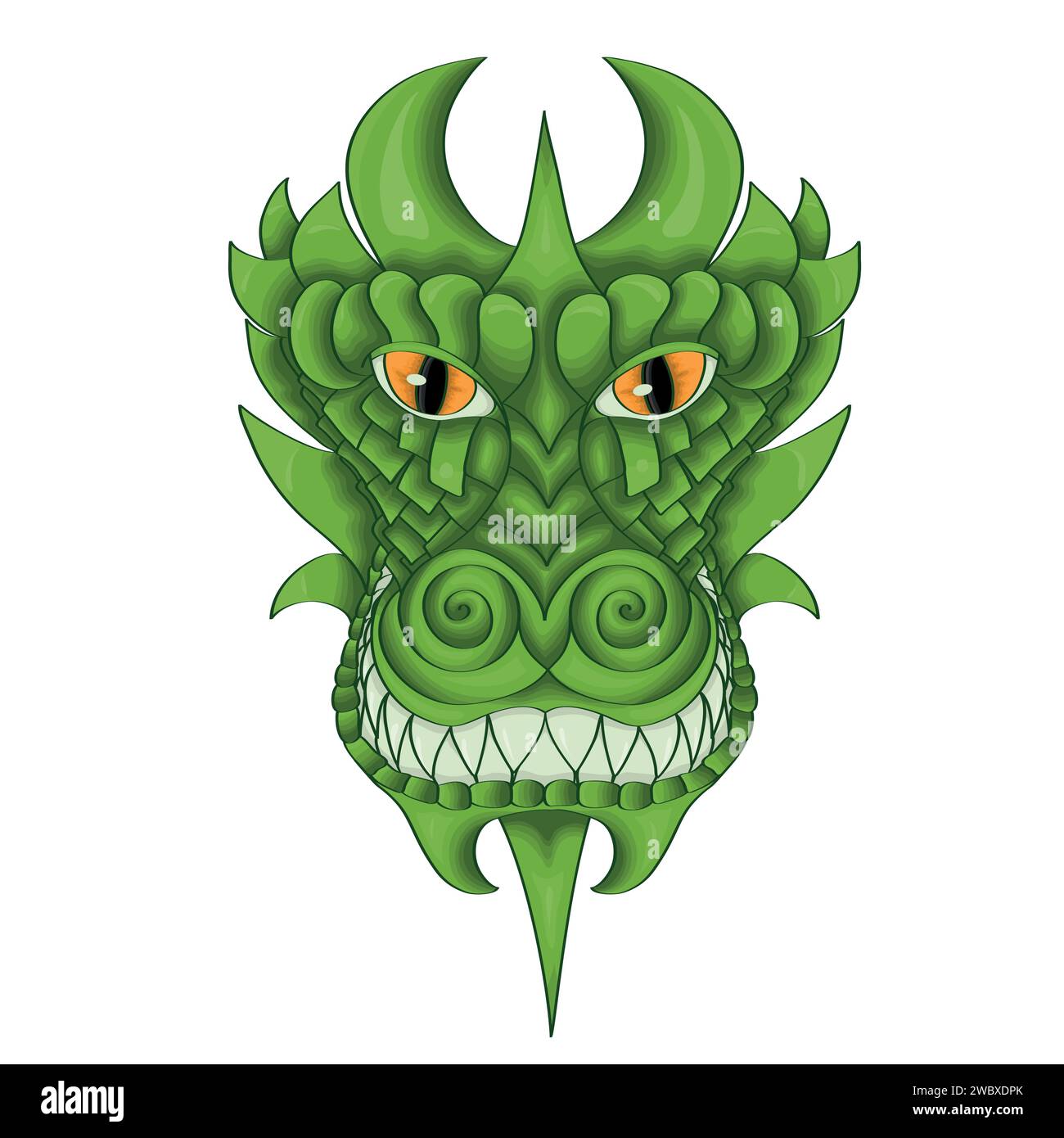 Fantasy green dragon. Symbol of the New Year in the Chinese calendar. Color illustration. Stock Vector