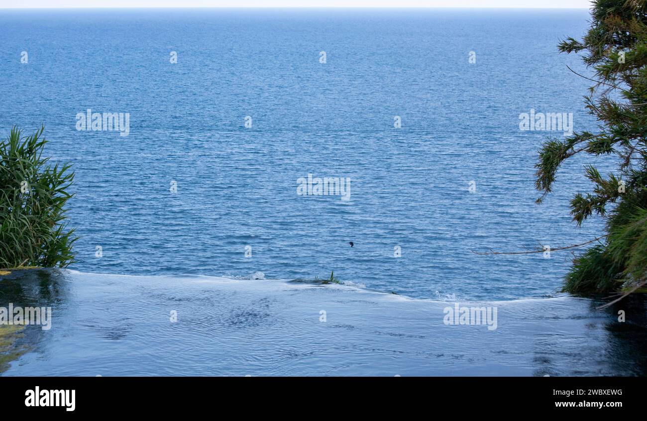 The place where the water starts to fall from a waterfall. Moving