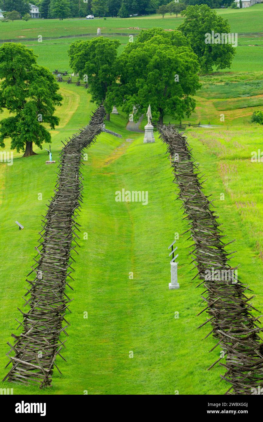 Bloody Lane from Observation Tower, Antietam National Battlefield, Maryland Stock Photo