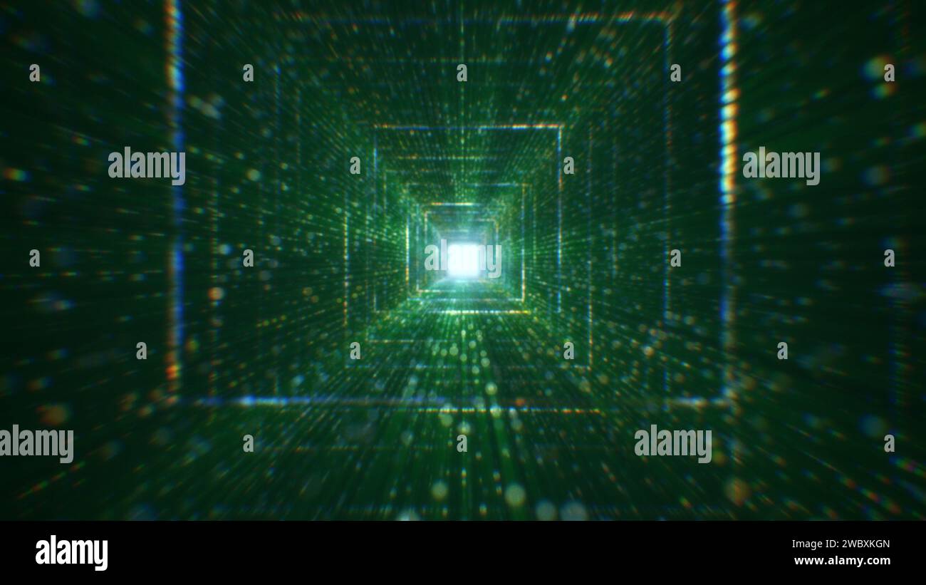 3D rendering of an abstract digital tunnel in cyberspace made of ...