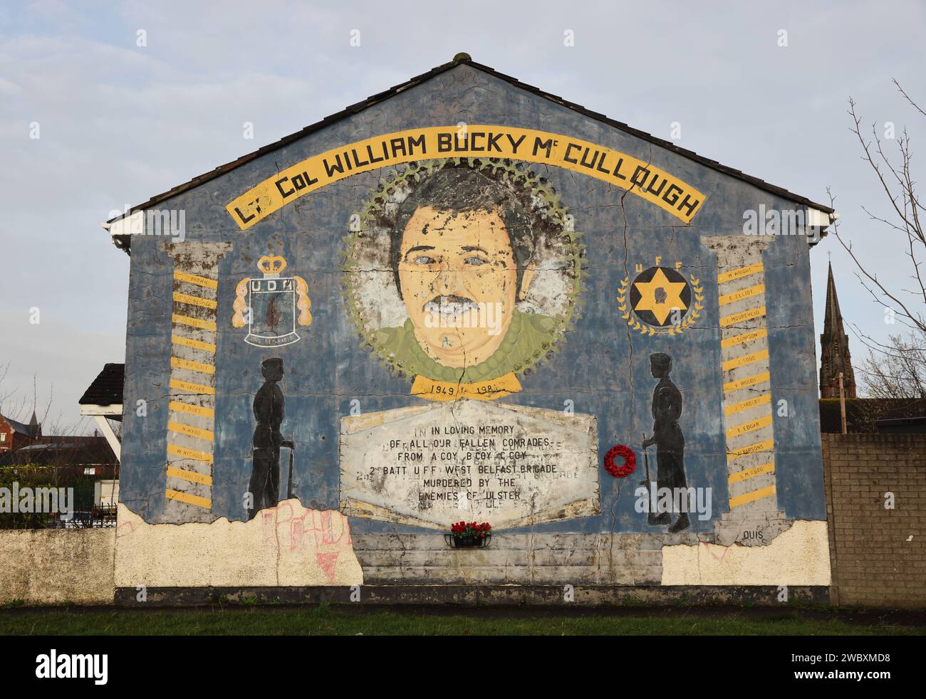 Mural for Loyalist martyrs killed in the Troubles, in the Shankill area of Belfast, NI, UK Stock Photo