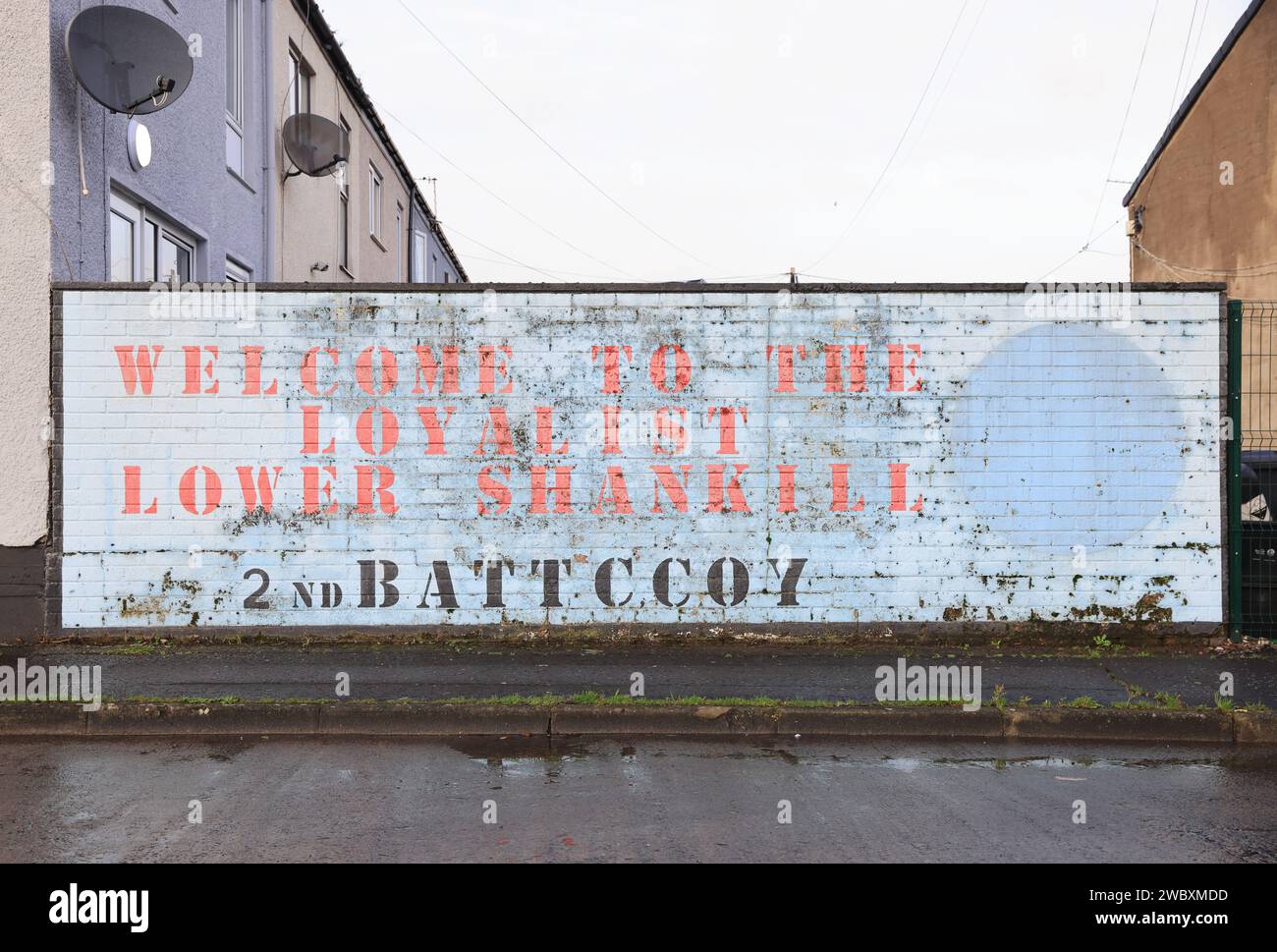 Sign for the Loyalist Lower Shankill area, in Belfast, NI, UK Stock Photo