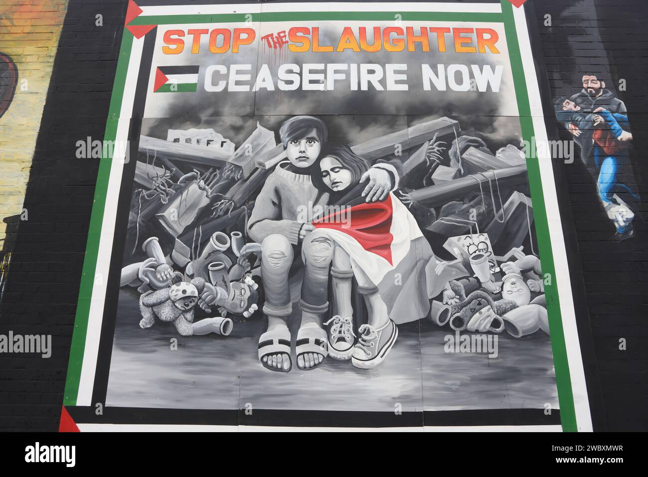 Palestinian support on the Falls Road area, in West Belfast, made famous as a Nationalist and Republican area for the Catholic community during the 30 Stock Photo