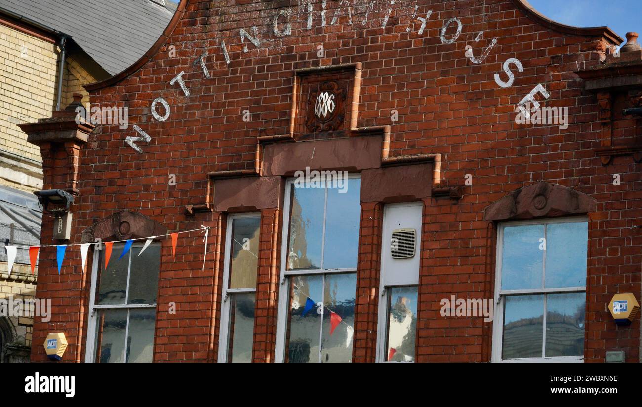 Ross On Wye, Herefordshire, England Sept 24 2023: This 19th century two-storey redbrick building with an inscription ‘Nottingham House 1886’ Stock Photo