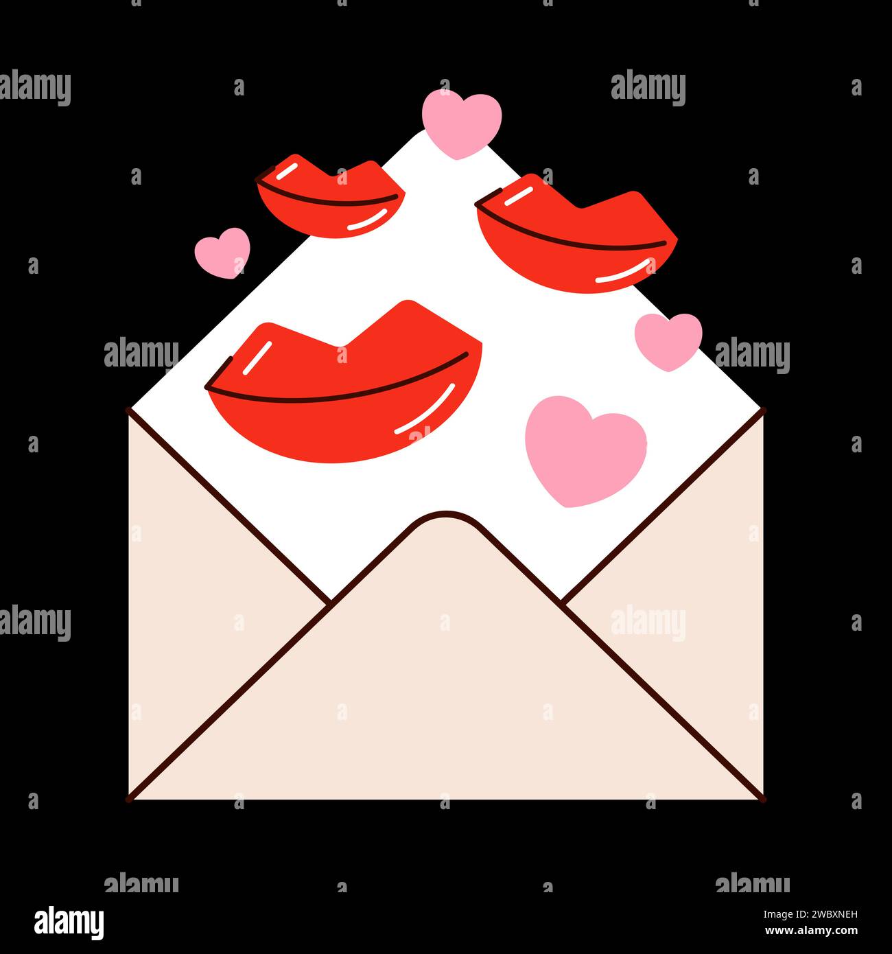 love letter envelope kiss Valentines day minimal love letter vector ...