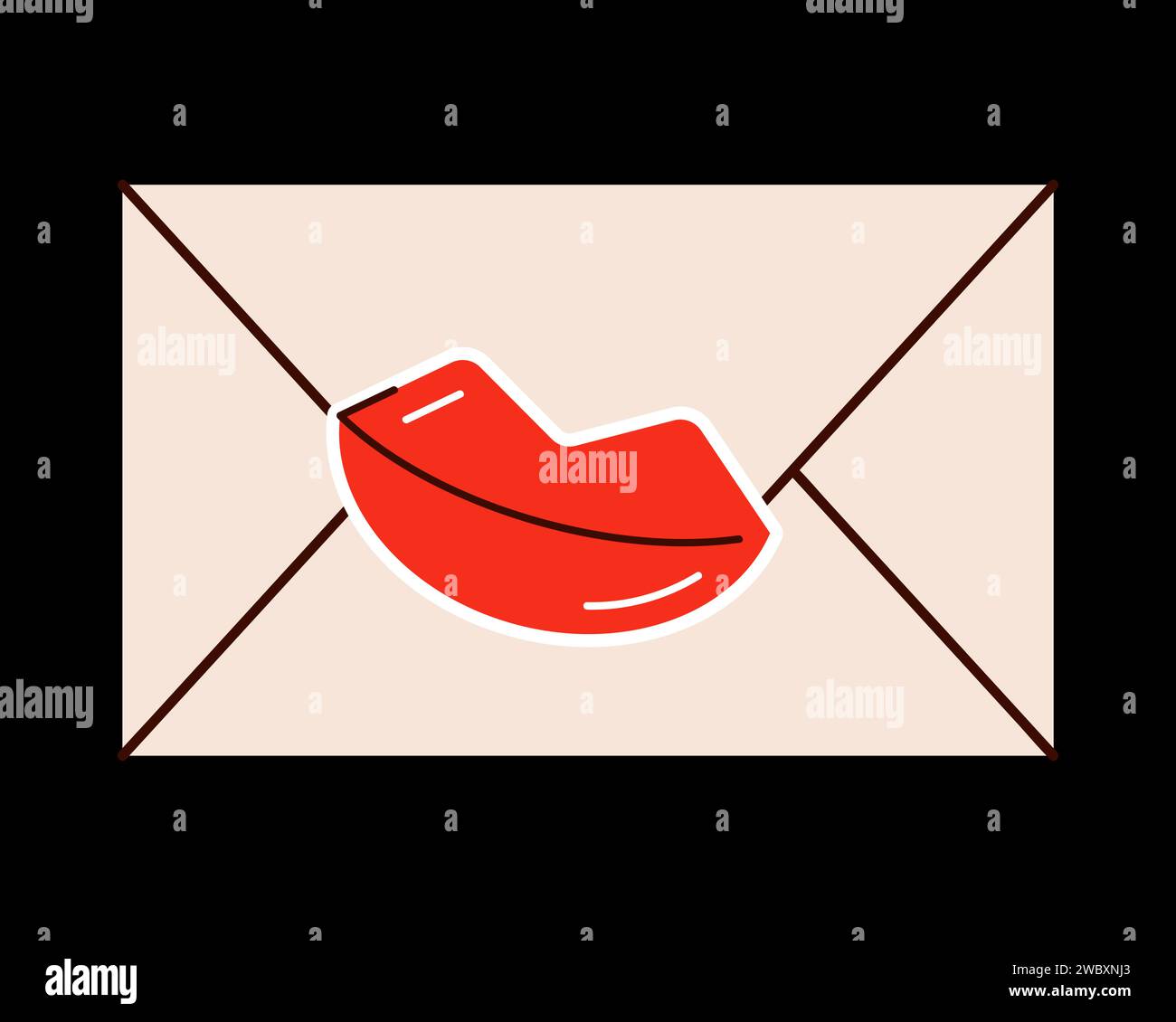 love letter envelope kiss Valentines day minimal love letter vector ...