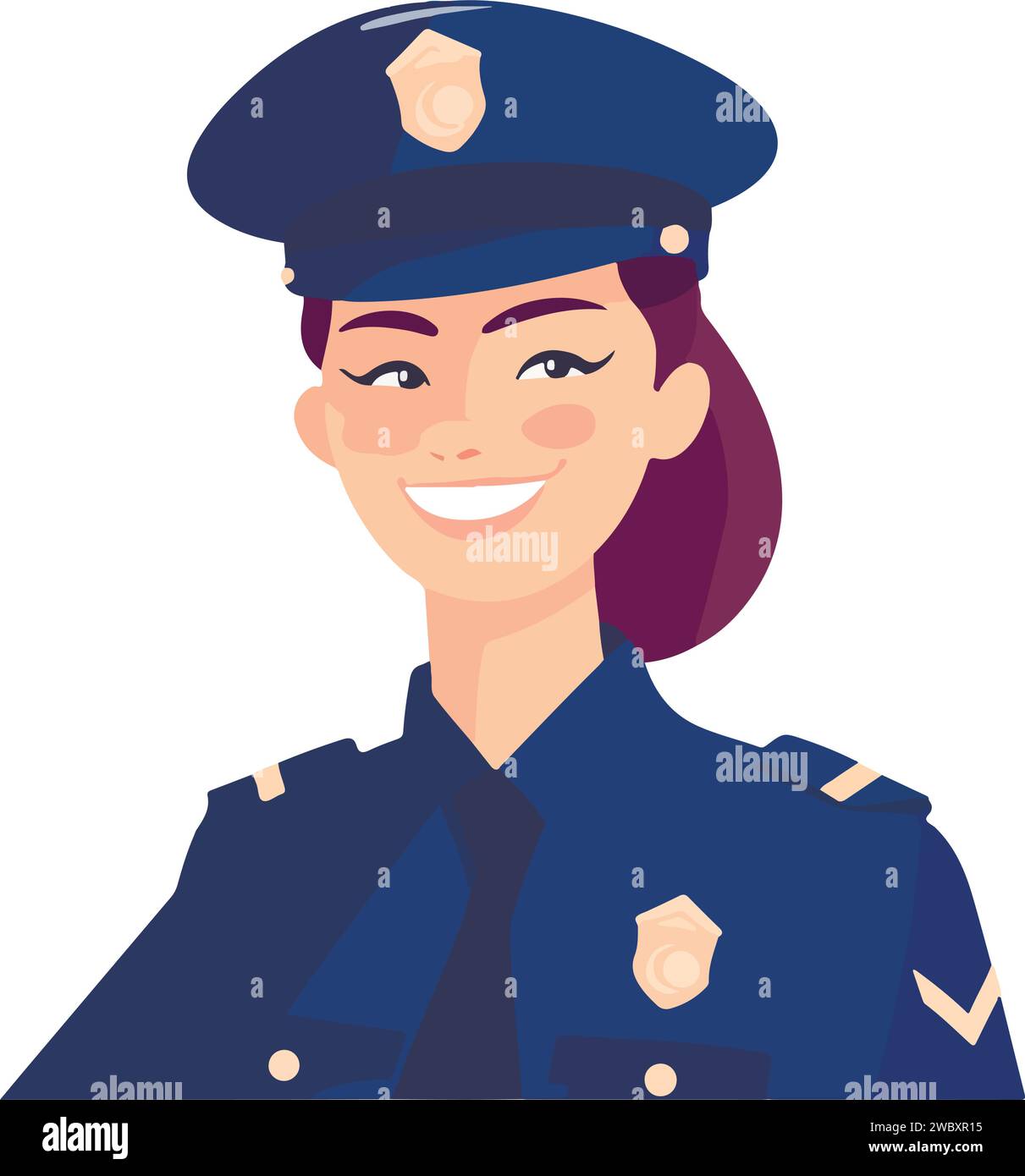 Beautiful girl police-officer in uniform. Vector illustration. Isolated on white background Stock Vector